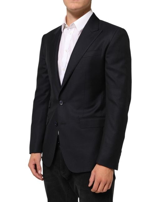 Dolce & Gabbana Black Dark Blue Wool Napoli 2 Button Men Suit Blazer for men