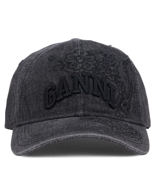 Ganni Black Cap With Visor, Cotton Hat