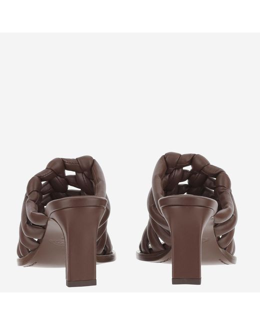 Tod's Brown Woven Leather Sandals With Medium Heel Calfskin