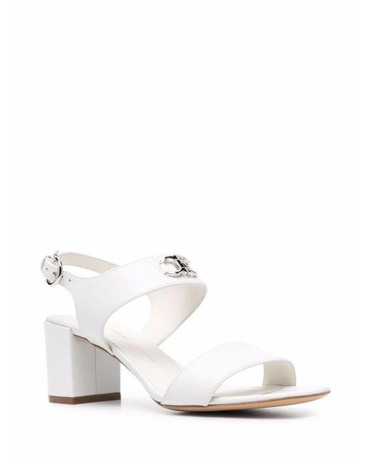 Ferragamo White Gancini Logo-Plaque Sandals