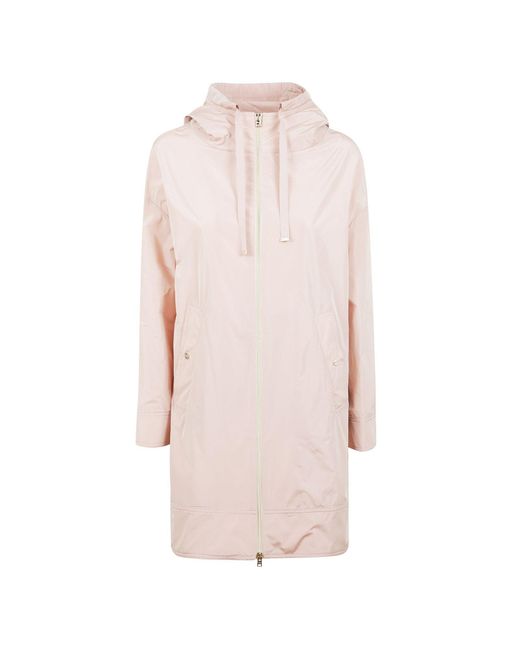 Herno Pink Hooded Drawstrign Zip-Up Raincoat
