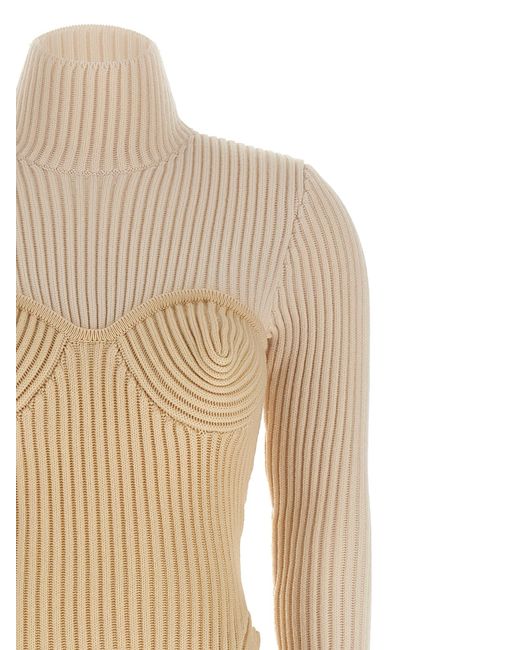 Jean Paul Gaultier Natural Ribbed Merino Wool Corset Dress