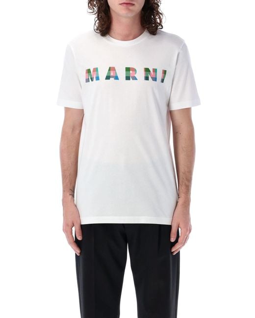 Marni White T-Shirt With Print Logo for men