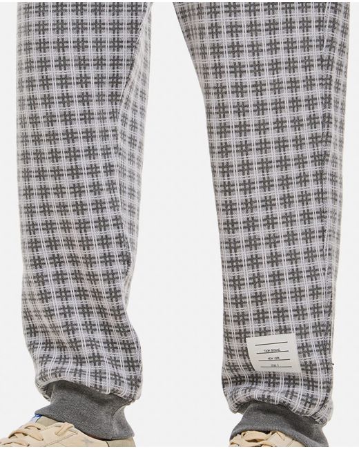 Thom Browne Gray Check 4 Bar Cotton Sweatpants for men