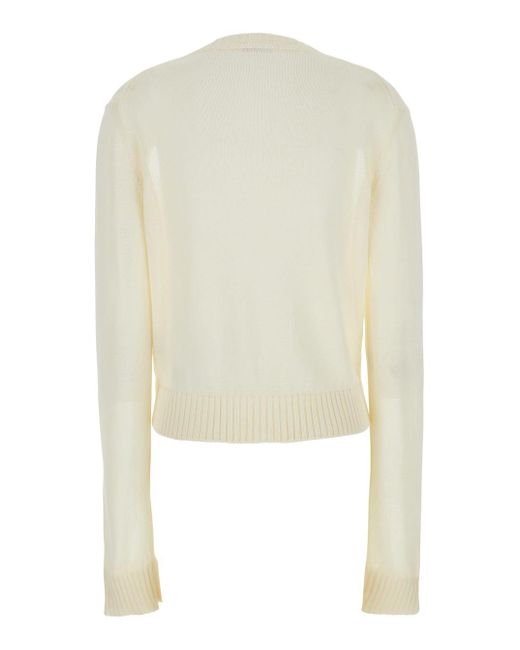 Jil Sander White Cropped Crewneck Sweater