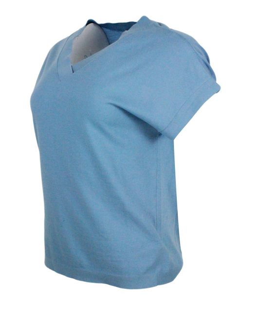 Malo Blue Cotton Sweater With Sleeveless V-Neck And Buttons On The Sides
