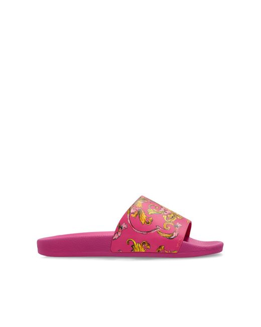 Versace Jeans Couture Pink Rubber Slides With Print for men