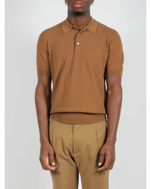 Tagliatore Brown 3D Knit Polo Shirt for men