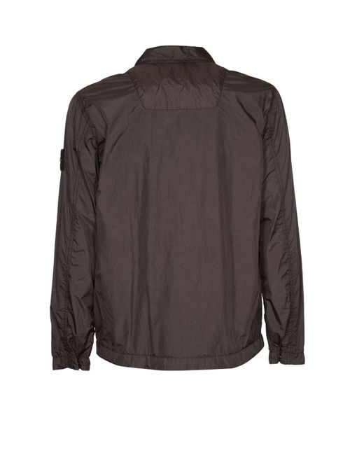 Stone Island Brown Crinkle Reps Zipped Shirt Jacket for men