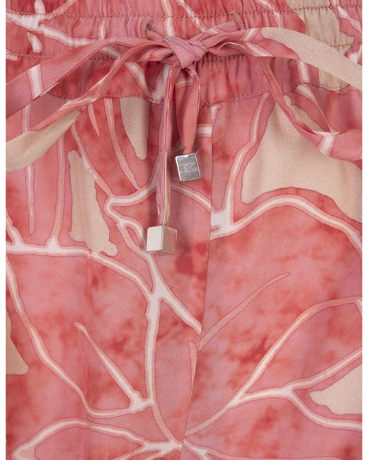 Kiton Pink Printed Silk Drawstring Trousers In