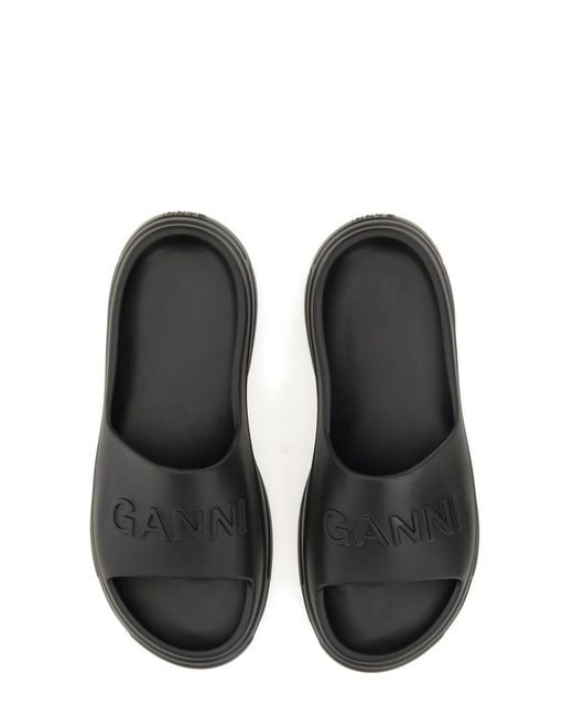 Ganni Black Slide Sandal With Logo