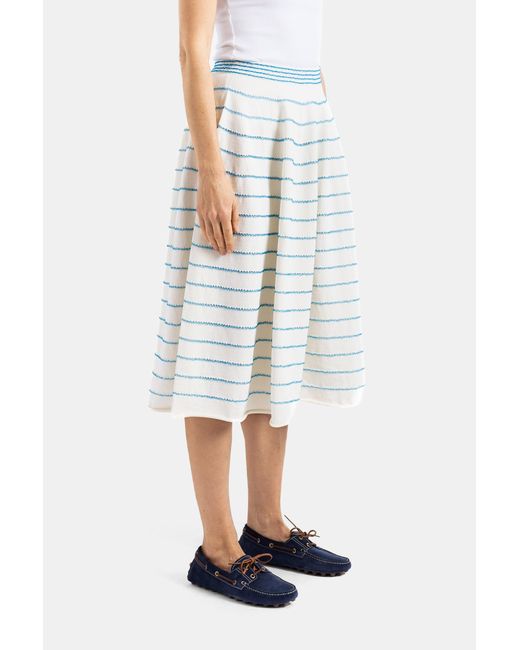 Bielo Blue Midi Skirt Wavy Stripe Knit Ecru And