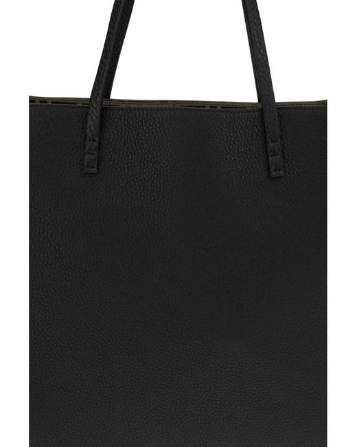 Fendi Black Medium Roll Roman Leather Shopping Bag Calf Bos Taurus Shoulder