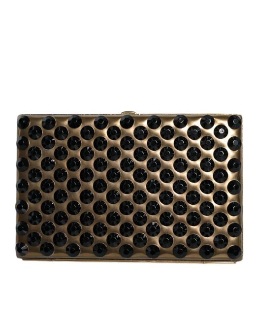 Dolce & Gabbana Black Gold Crystal Bifold Clutch Evening Party Purse Bag