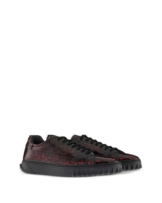 Ferragamo Black Cube Gancini-Print Lace-Up Sneakers for men