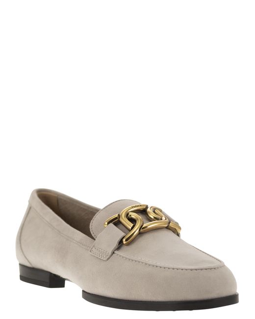 Tod's Multicolor Moccasin In Nubuck With Metal Chain