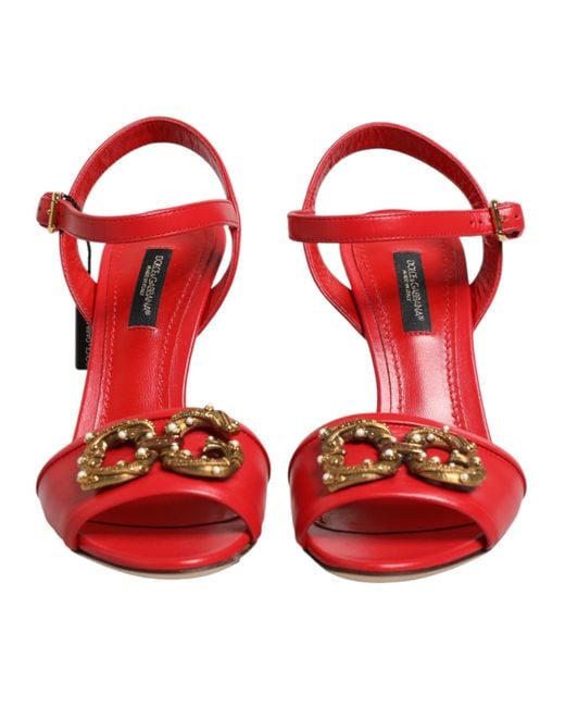 Dolce & Gabbana Red Leather Dg Amore Heels Sandals Shoes 100Lf