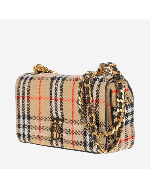 Burberry Natural Lola Small Bouclé Bag With Vintage Check Pattern