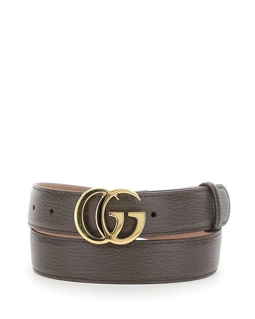 Gucci Gray Leather Belt With Plate