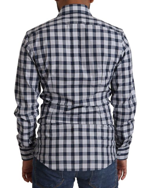 Dolce & Gabbana Blue Elegant & Checkered Slim Fit Dress Shirt for men