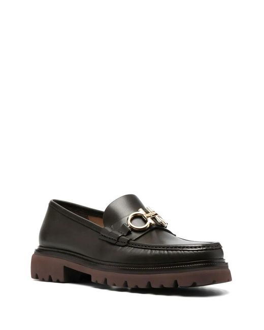 Ferragamo Black Moccasins With Gancini Ornament for men