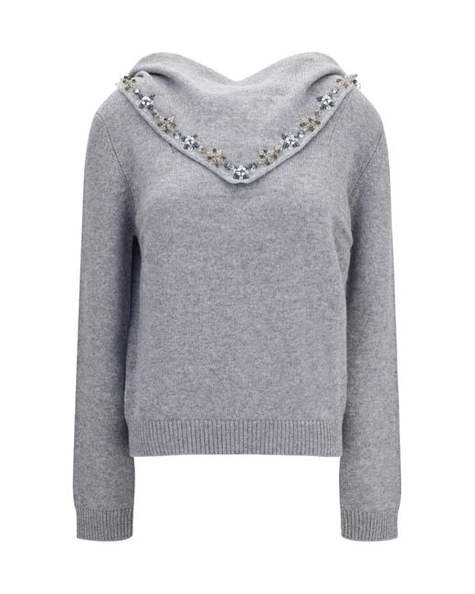 Prada Gray Sweater With Integrated Scarf Cashmere Sweatshirts