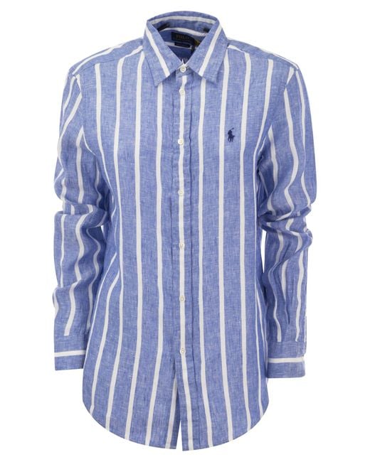 Polo Ralph Lauren Blue Relaxed-Fit Linen Striped Shirt