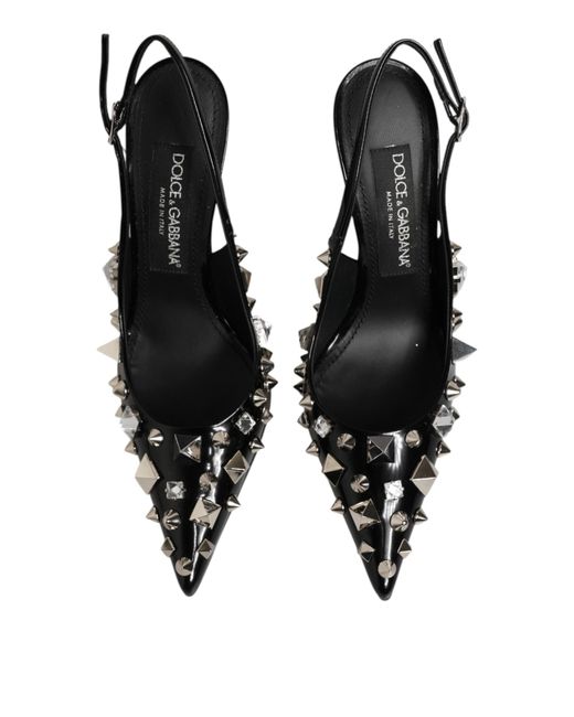 Dolce & Gabbana Black Studded Leather Heels Slingbacks Shoes 100Lf