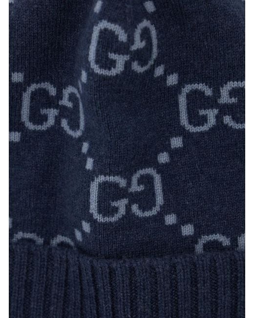 Gucci Blue Hat Gg All-Over Cashmere Cuff for men