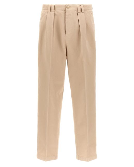 Brunello Cucinelli Natural Cotton Pants With Front Pleats for men