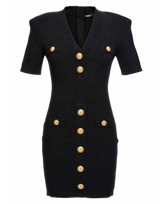 Balmain Black Knitted V-Necked Dress