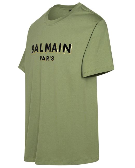 Balmain Logo Printed Crewneck T-shirt in Green for Men | Lyst