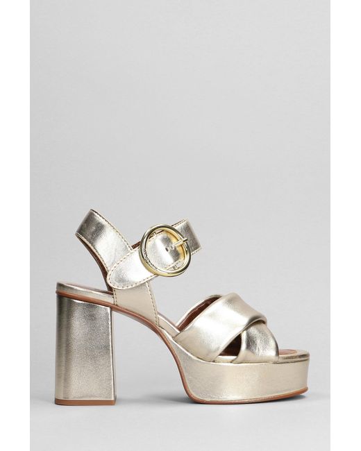 See By Chloé Gray Lyna Light Gold Leather Platform Sandals