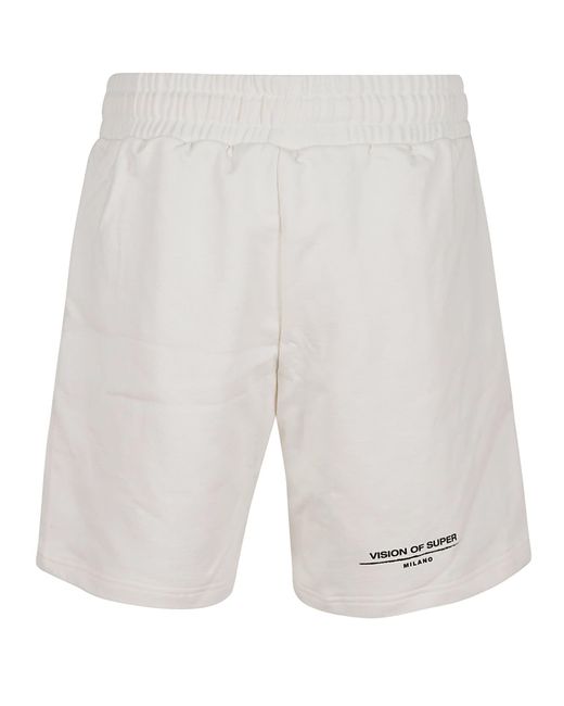 Vision Of Super White Shorts With Flames Logo And Metal Label for men