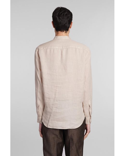 Emporio Armani Natural Shirt In Beige Linen for men
