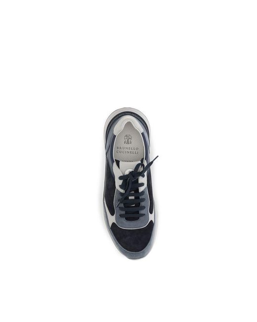 Brunello Cucinelli Blue Calf Leather Bos Taurus Athletic Sneakers for men