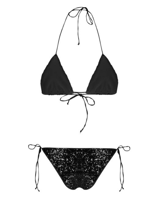 Oseree White Self-Tie Bikini Set Embellished With Sequins