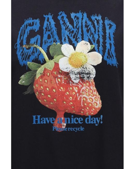 Ganni Blue Strawberry Cotton T-Shirt T-Shirts