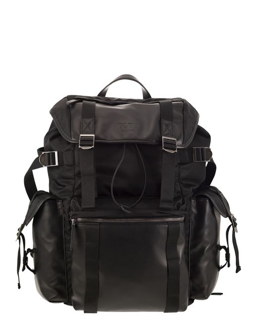 Tod's Black Fabric And Leather Medium Backpack for men