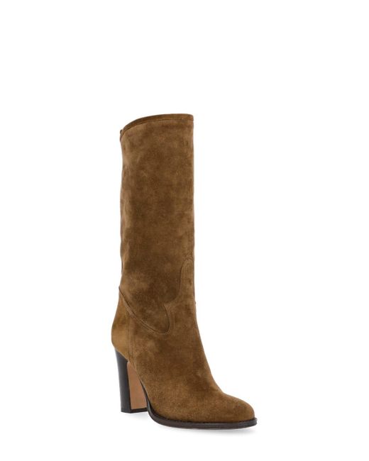 Julie Dee Suede Leather High Boots in Brown | Lyst