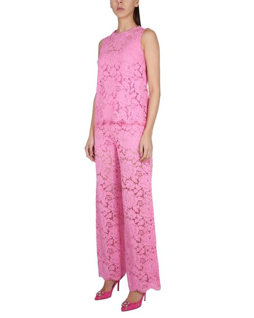 Dolce & Gabbana Pink Floral Lace Trousers