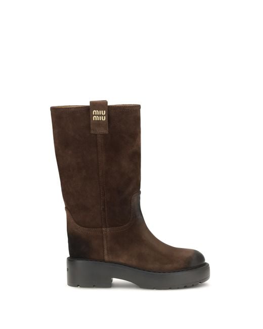 Miu Miu Brown Boots Suede Leather Upper: Calf