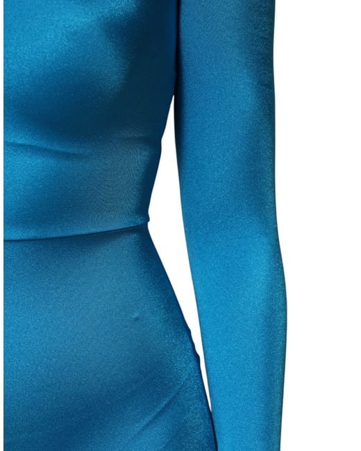 Dolce & Gabbana Blue Nylon Crew Neck Bodycon Jumpsuit Dress