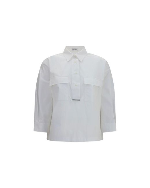 Brunello Cucinelli Gray White Cotton Dress Shirt