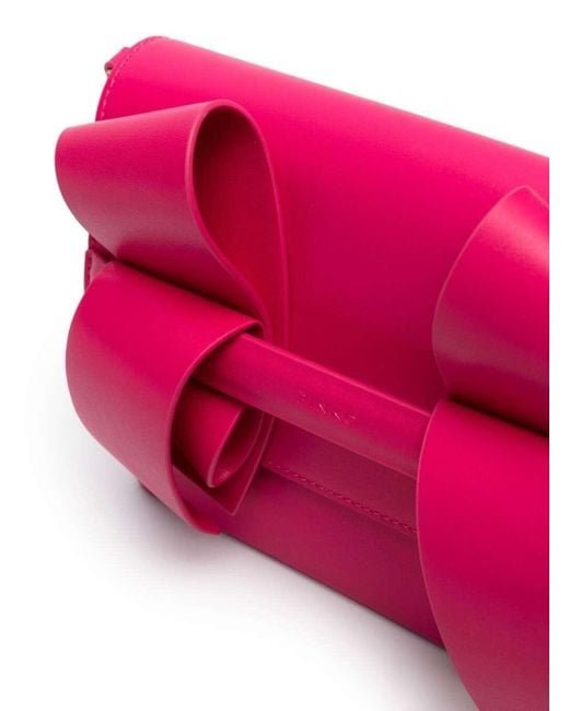 Pinko Pink Aika Mini Fuchsia Clutch Bag With Ribbon-like Effect Detail In Leather