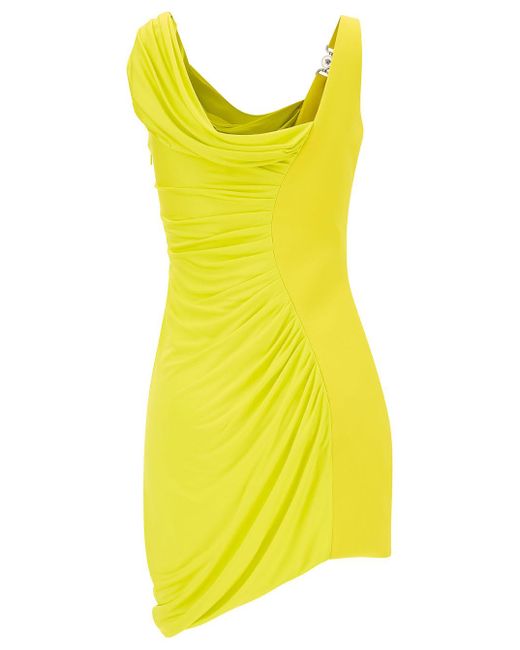 Versace Yellow Draped Mini Dress With Medusa 95 Detail