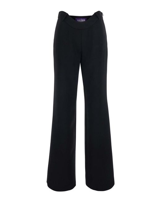 Jean Paul Gaultier Blue Wavy Waist Trousers Tech Fabric Polyamide