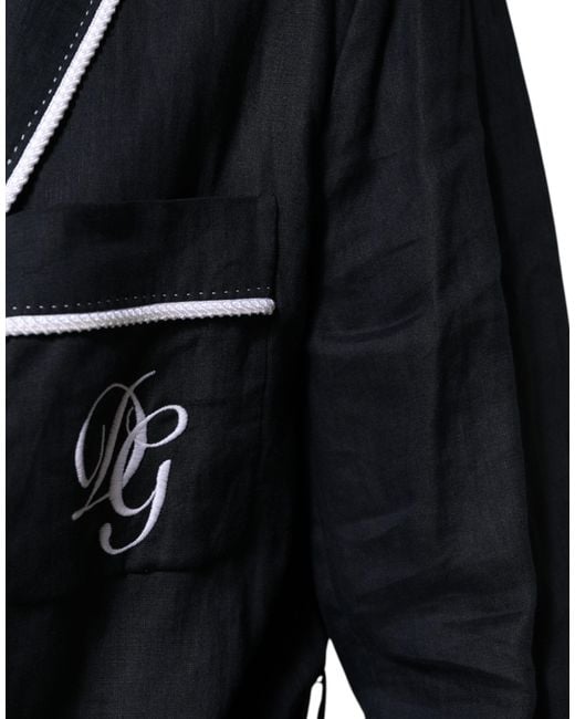 Dolce & Gabbana Blue Dark Dg Embroidery Jacket Robe Blazer Linen Clothing for men