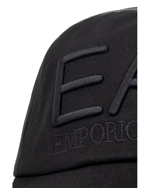 EA7 Black Logo Embroidered Baseball Cap for men