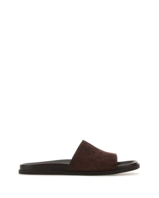 Gucci Brown Suede Slippers for men